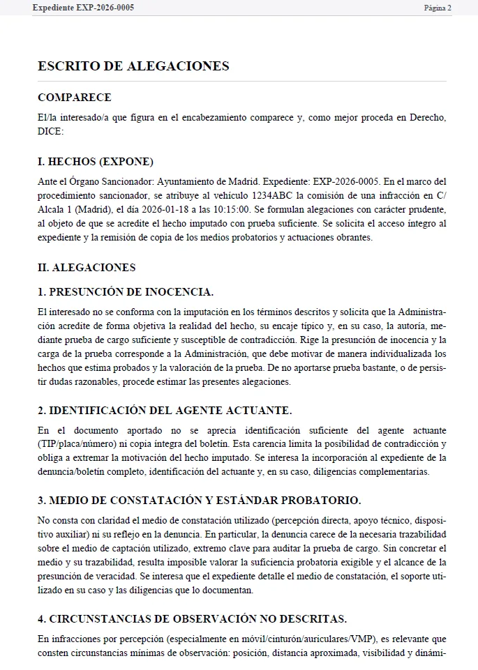 Ejemplo de borrador de alegaciones (datos ocultos)